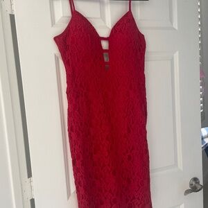 Red BEBE Embroidered Dress